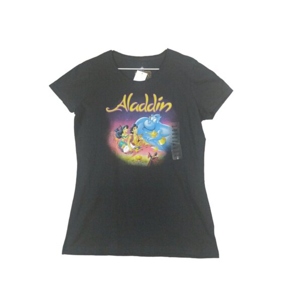 DISNEY‎ ALADDIN Graphic Shirt Womens SZ M Black Short Sleeve 100% Cotton Jasmine